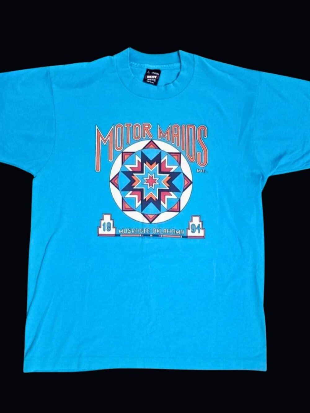 Vintage 1994 Motor Maids Motorcycle Club Muskogee Oklahoma Tee Turquoise Large